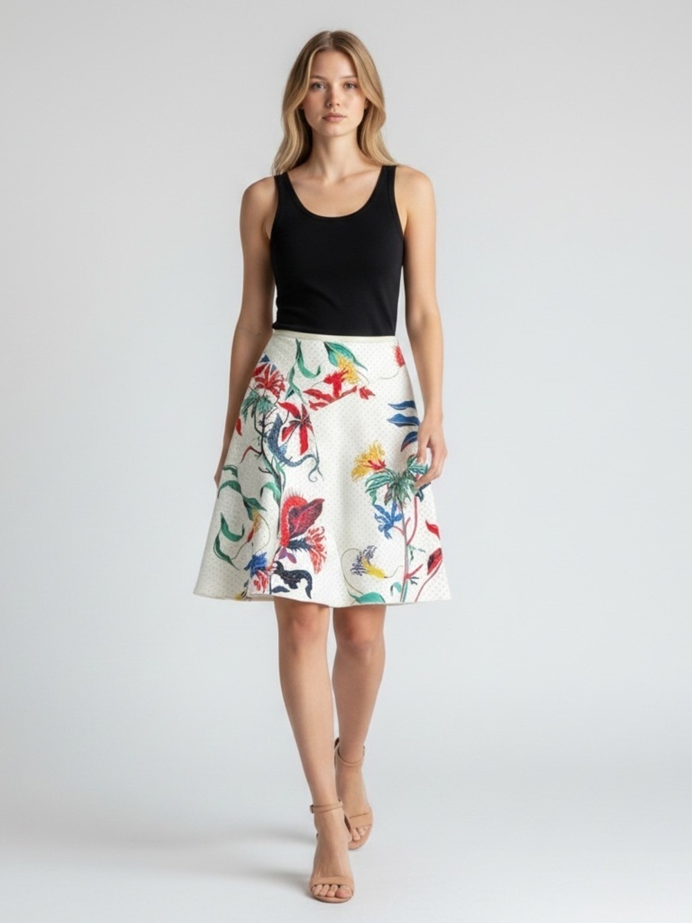 DOROTHEE SCHUMACHER White Floral Perforated A Line Skirt Designer Luxury M Flowy